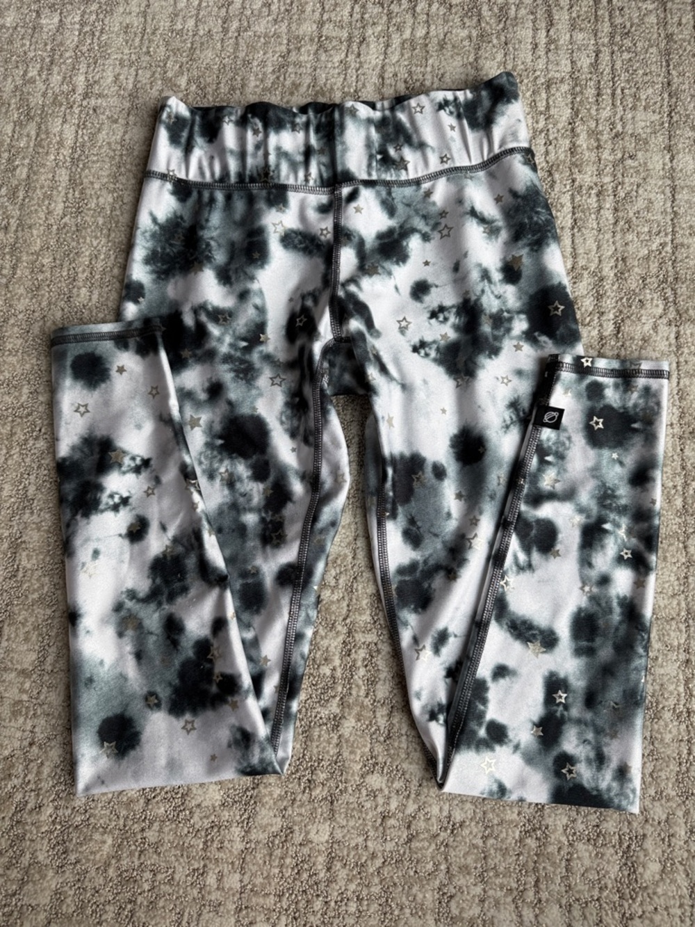 Terez Black & White Tie-Dye Star Leggings